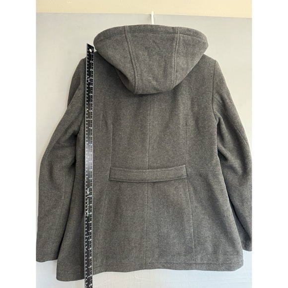 Fleet Street Gray Wool Jacket Womens Medium Hooded Coat Full Zip Drawstring EUC - Picture 7 of 8
